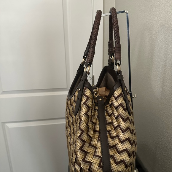 SOLD:  COLE HAAN Genevieve Woven Triangle Hobo Shoulder Handbag Tote 19" Silk - Picture 4 of 13